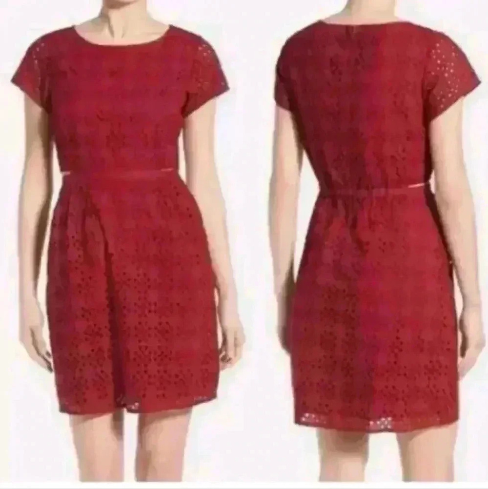 Madewell Womens Burgundy Happening Eyelet Cutout Casual Weekend Shift Dress S